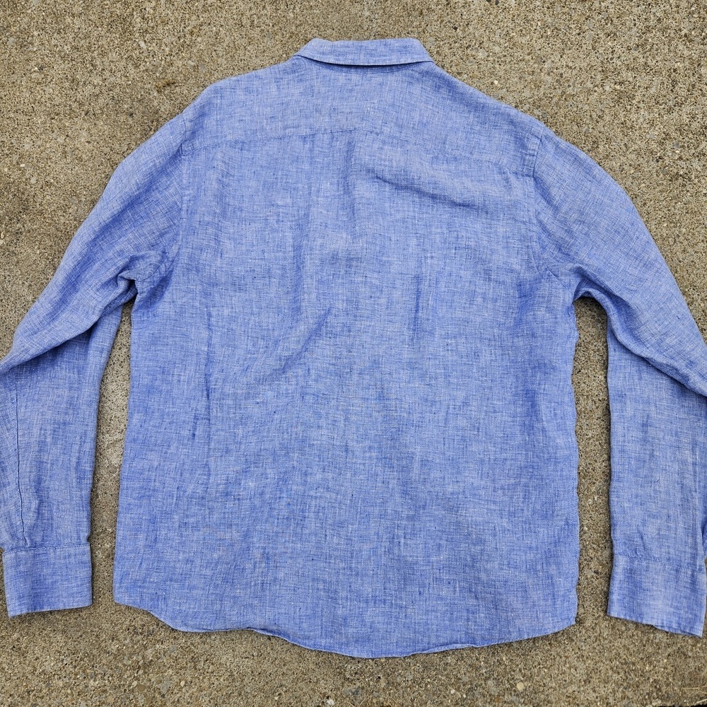 UNTUCKit Mens Large Blue Linen Long Sleeve Button Up Dress Shirt Preppy Classy - Picture 4 of 4